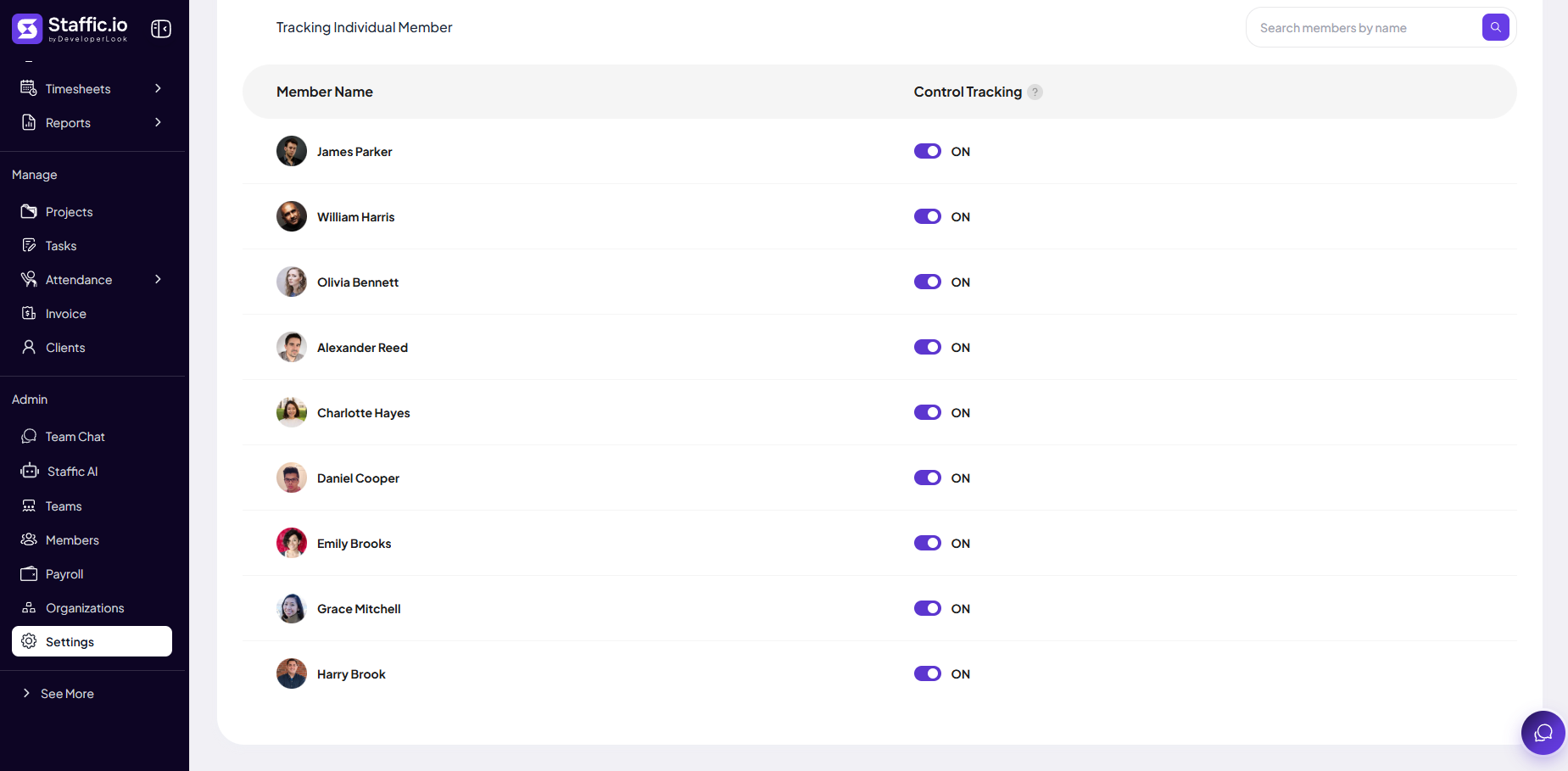 Per-member Control Tracking toggles in Activity Settings